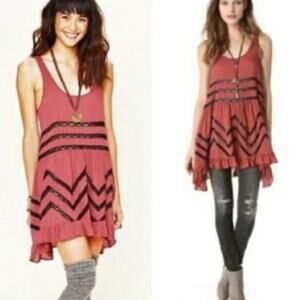 Free People Intimately Tunic top trapeze Dress voile & lace polka dot swing tank